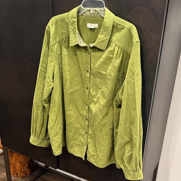 Anthropologie Green Button Down Shirt 100% Cotton - Picture 1 of 5